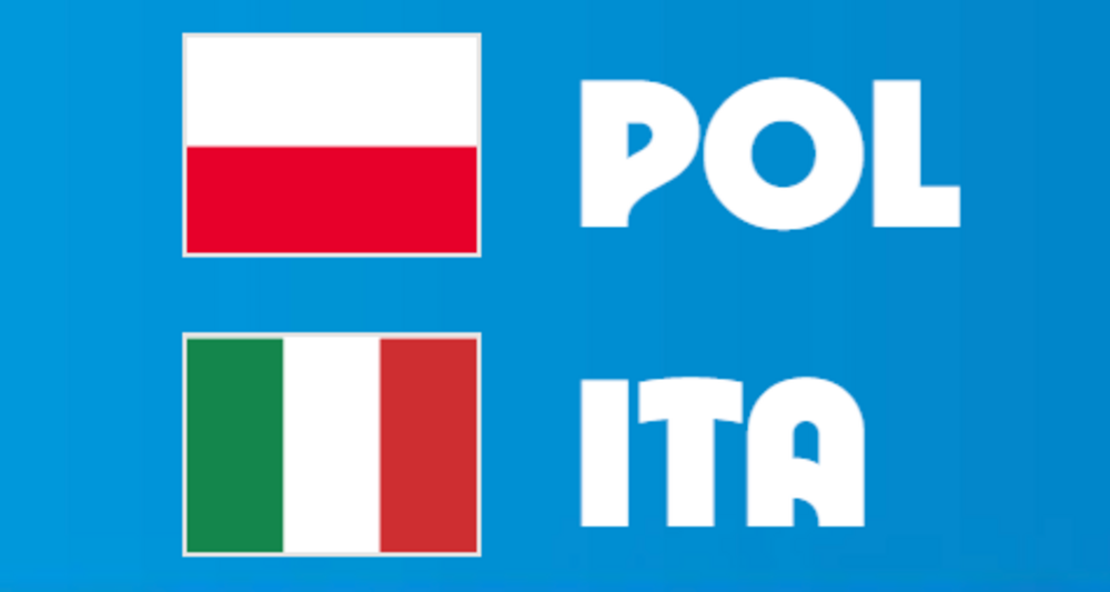 Bandiere,E,Sigle,Di,Polonia,E,Italia,Su,Sfondo,Azzurro