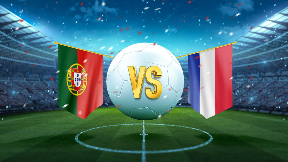 Portugal,Vs,France.,Soccer,Concept.,White,Soccer,Ball,With,The