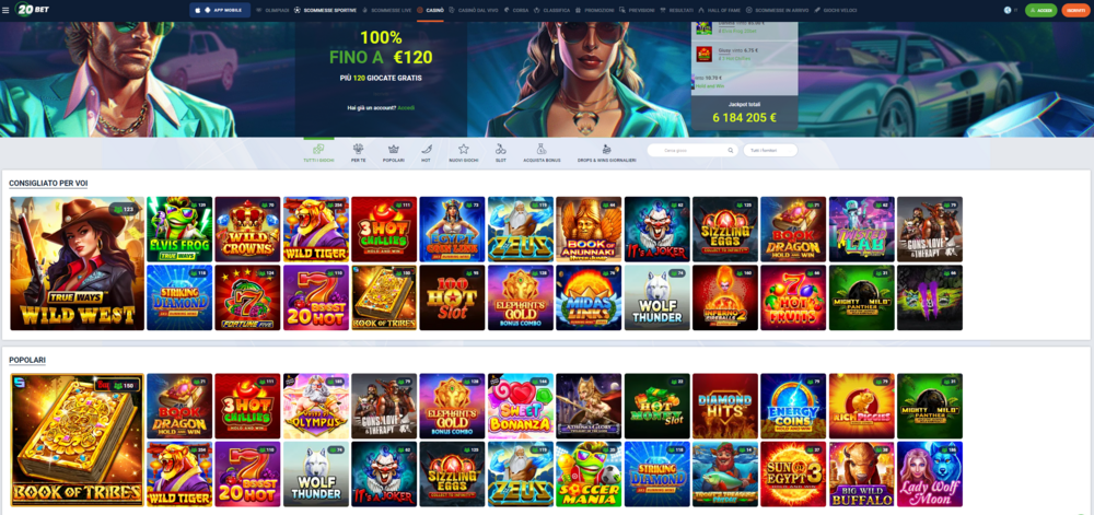 Recensione,Completa,20Bet,Screenshot,Schermata,Principale,20Bet,Casinò