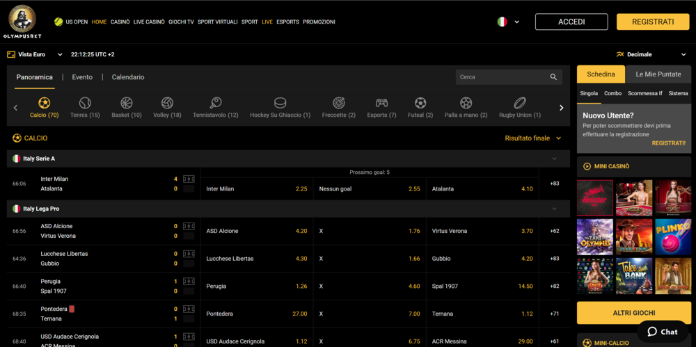 Recensione,Completa,Olympusbet,Screenshot,Pagina,Scommesse,Live,Dal,Sito,Ufficiale