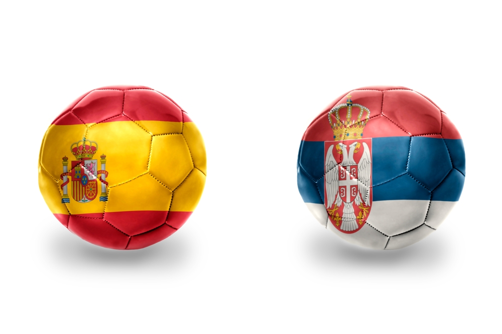 Realistic,Football,Balls,With,National,Flags,Of,Spain,And,Serbia