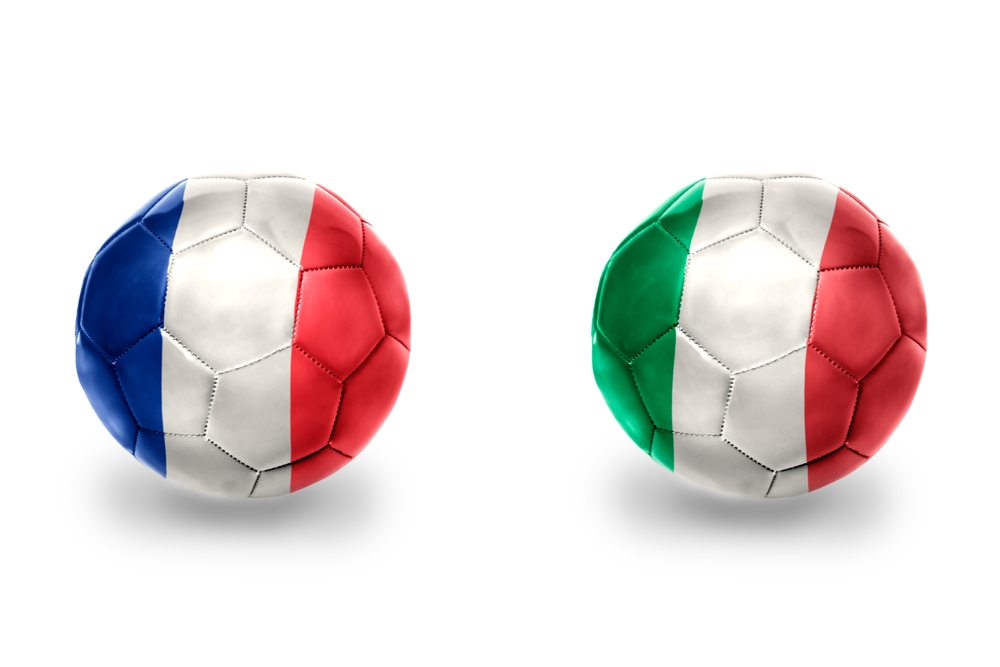 Realistic,Football,Balls,With,National,Flags,Of,France,And,Italy