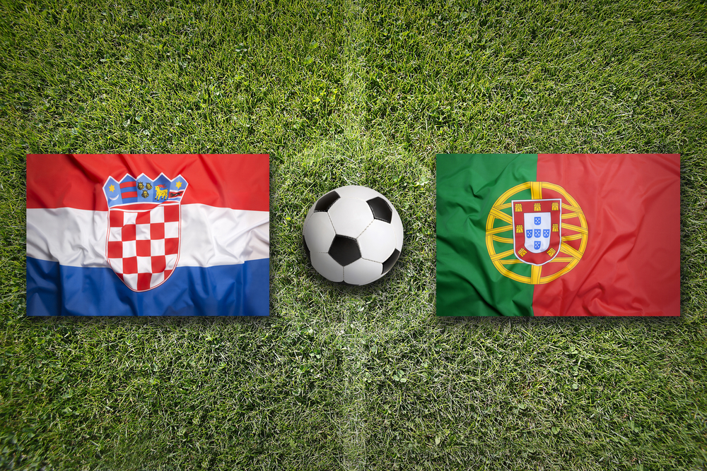 Croatia,Vs.,Portugal,Flags,On,Green,Soccer,Field