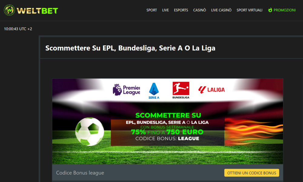 Bonus,Scommesse,Calcio,Weltbet,Screenshot,Dal,Sito