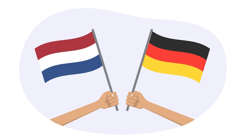 Germany,And,Netherlands,Flags.,Dutch,And,German,National,Symbols.,Hand