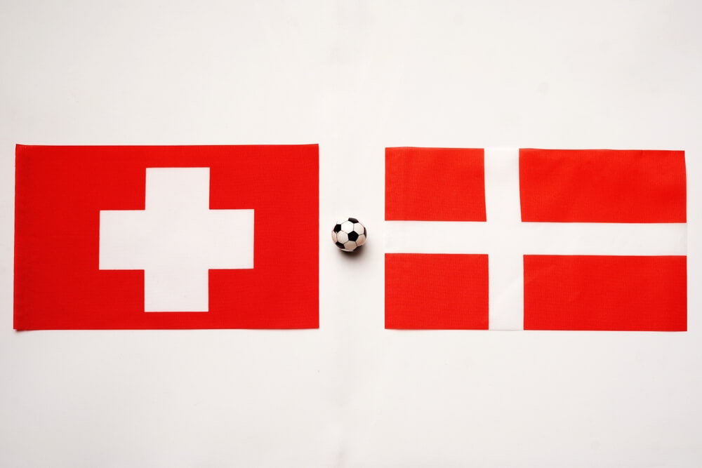 Switzerland,Vs,Denmark,,Football,Match,With,National,Flags