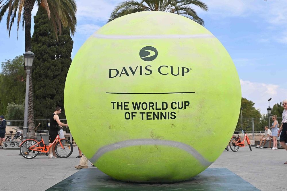 Valencia, ,Spain,,14 august 2024.,Large,Replica,Tennis,Ball,Advertising,The