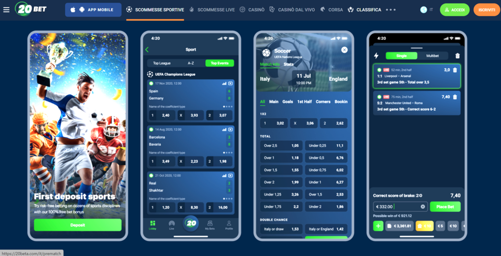 App,20Bet,Funzioni,Principali,Screenshot,Dal,Sito,Ufficiale,20Bet