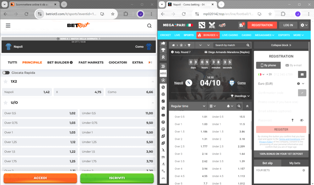 Confronto,Quote,Calcio,Serie,A,Napoli,Como,Screenshot,Quote,BetRiot,E,MegaPari