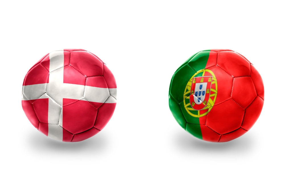 Realistic,Football,Balls,With,National,Flags,Of,Denmark,And,Portugal