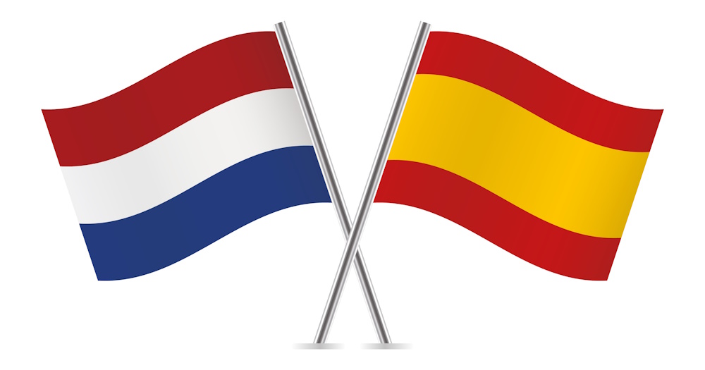 Netherlands,And,Spain,Flags.,Vector,Illustration.