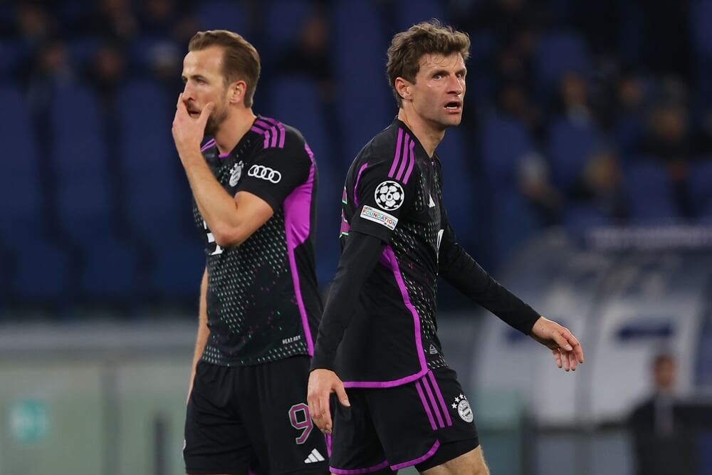 Rome,,Italy,14.2.2024:,Harry,Kane,Of,Bayern,Munchen,,Thomas,Muller,Bayern Monaco-Auckland City