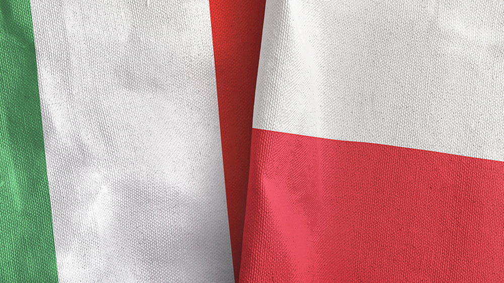 Poland,And,Italy,Two,Folded,Flags,Together,3d,Rendering.Italia-Polonia