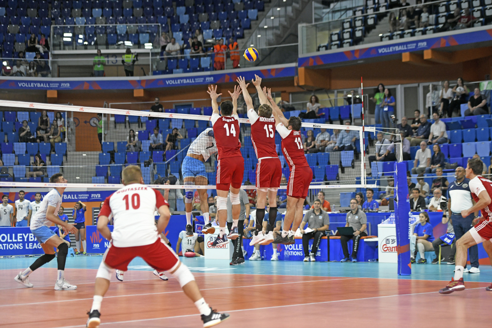 Milan,,Italy june,21,,2019:,Indoor,Volleyball,Players,In,Action,,During,Giappone-Polonia
