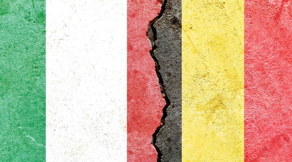Grunge,Italy,Vs,Belgium,National,Flags,Pattern,Isolated,On,Broken,Italia-Belgio