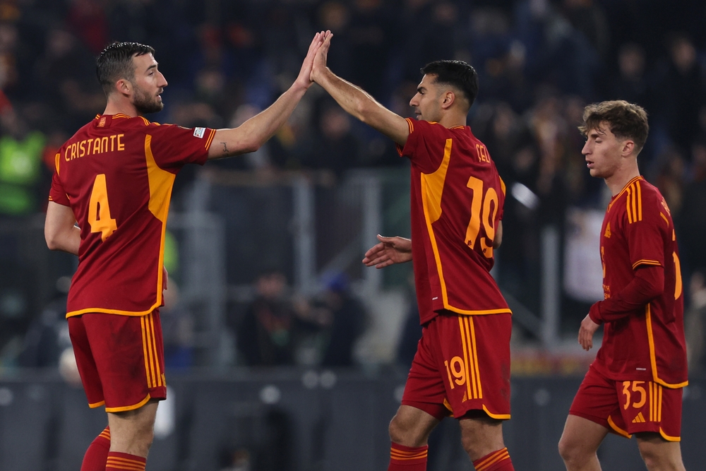 Rome,,Italy,07.03.2024:,Bryan,Cristante,Of,Roma,,Zeki,Celik,Of,Rangers-Roma