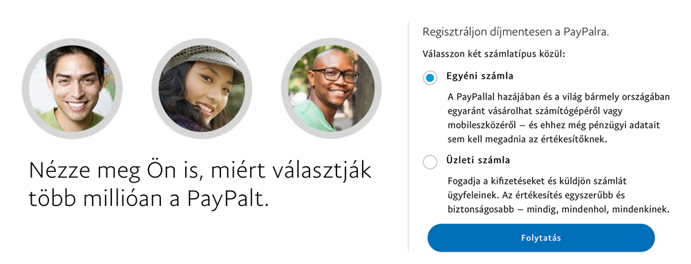 paypal regisztraljon