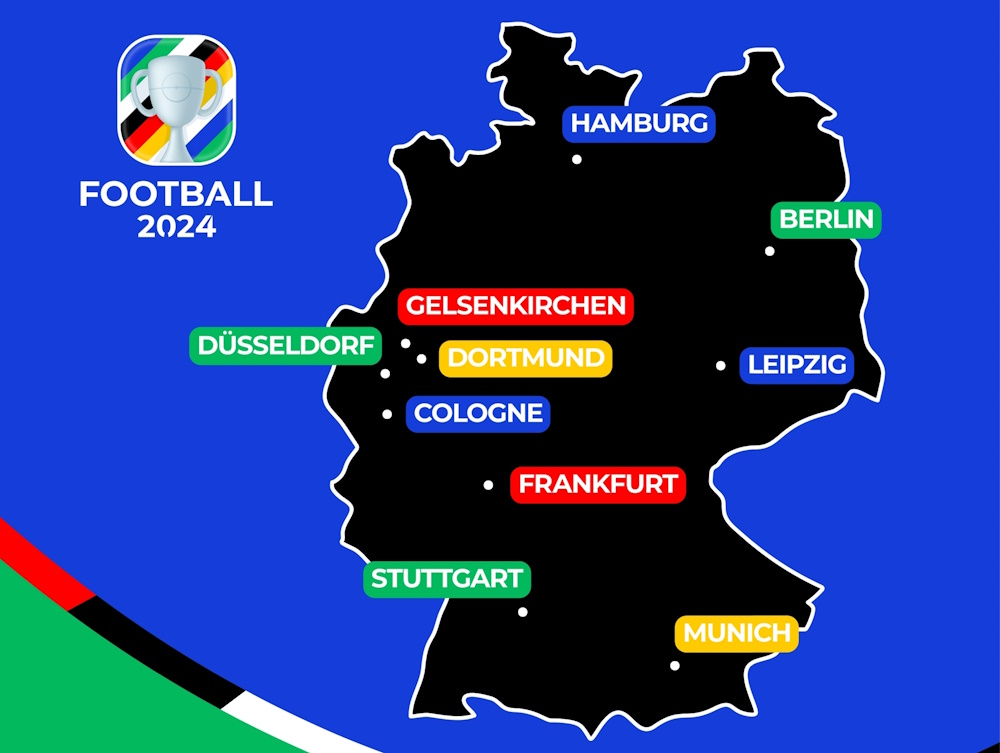 Football,2024,Host,Cities.,Vector,Map,Of,Germany,With,Cities