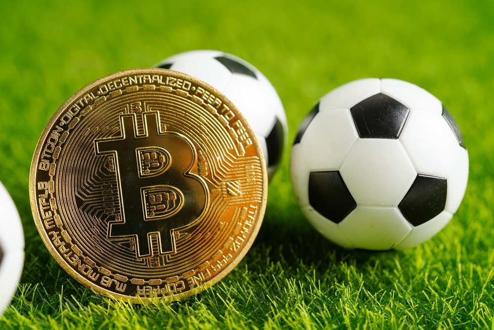 Gold,Bitcoin,With,Soccer,Ball,Or,Football,,Cryptocurrency,Used,In