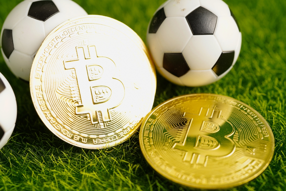 Gold,Bitcoin,With,Soccer,Ball,Or,Football,,Cryptocurrency,Used,In