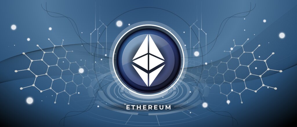 Ethereum,Logo,With,Crypto,Currency,Themed,Blue,Background,Design.,Modern