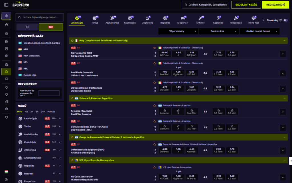 Sportuna Élő Fogadás