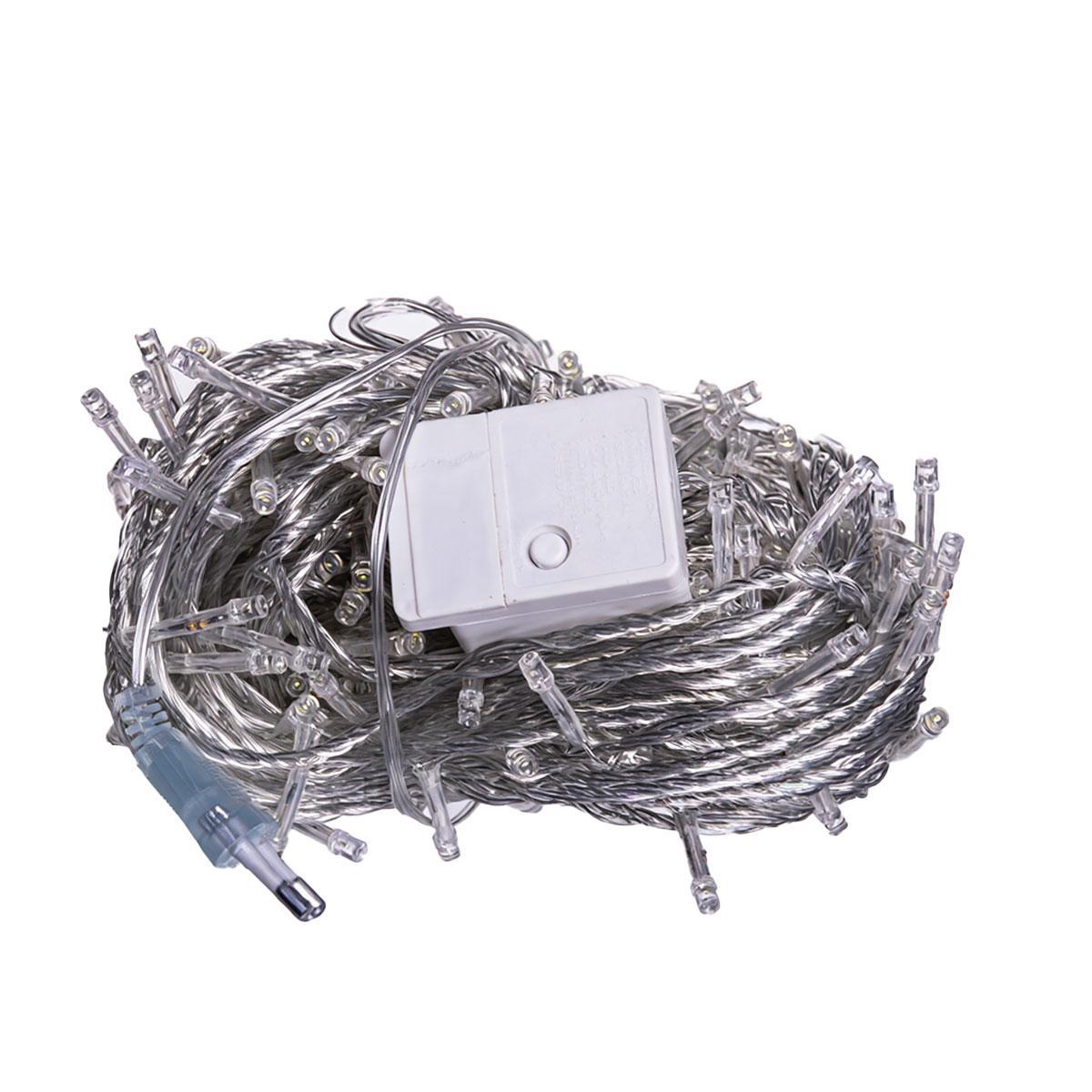 LED гирлянда 220 диодов белая с контроллером и белым проводом — крупный план