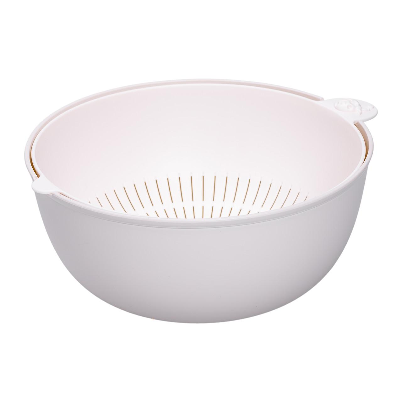 Пластикова миска для миття зелені та ягід у розібраному вигляді, друшляк 2 в 1