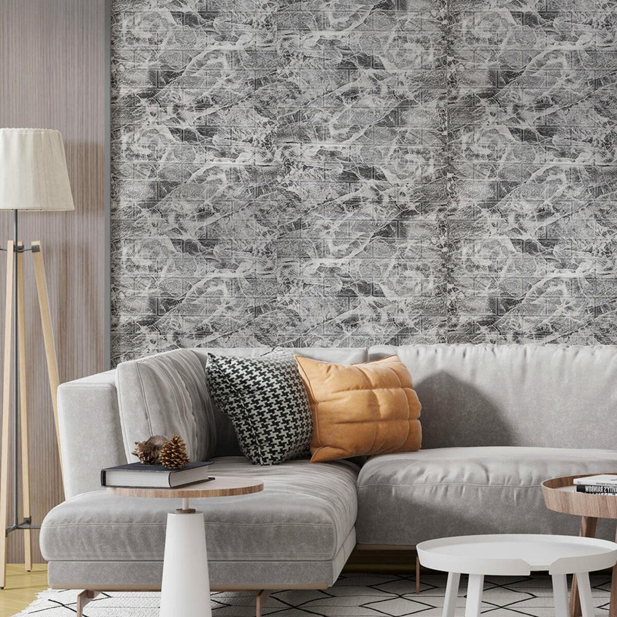 самоклеюча 3D стінова панель у вітальні під чорний мармур