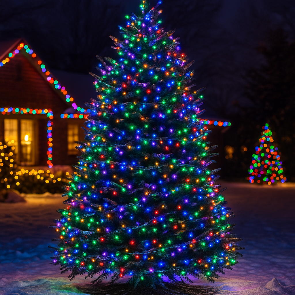 Гирлянда 50 м для улицы на ёлке — мультиколор светодиодная нить 500 LED