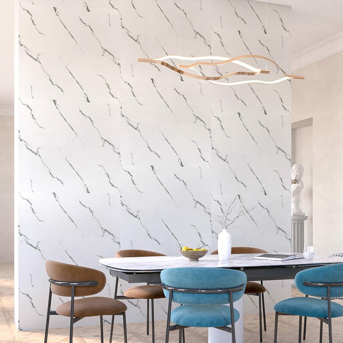 Интерьер с самоклеящейся декоративной стеновой плиткой PET 600x300 имитация мрамора