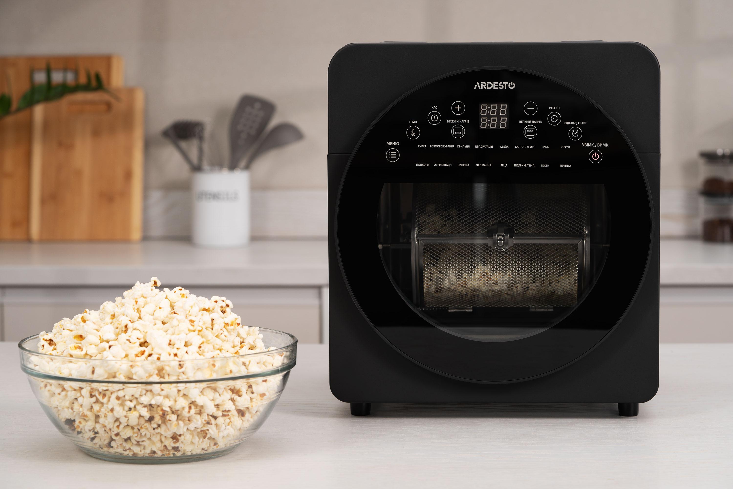 мультипечь с вращающейся корзиной и попкорн — компактная мультипечь 14,5 л в интерьере