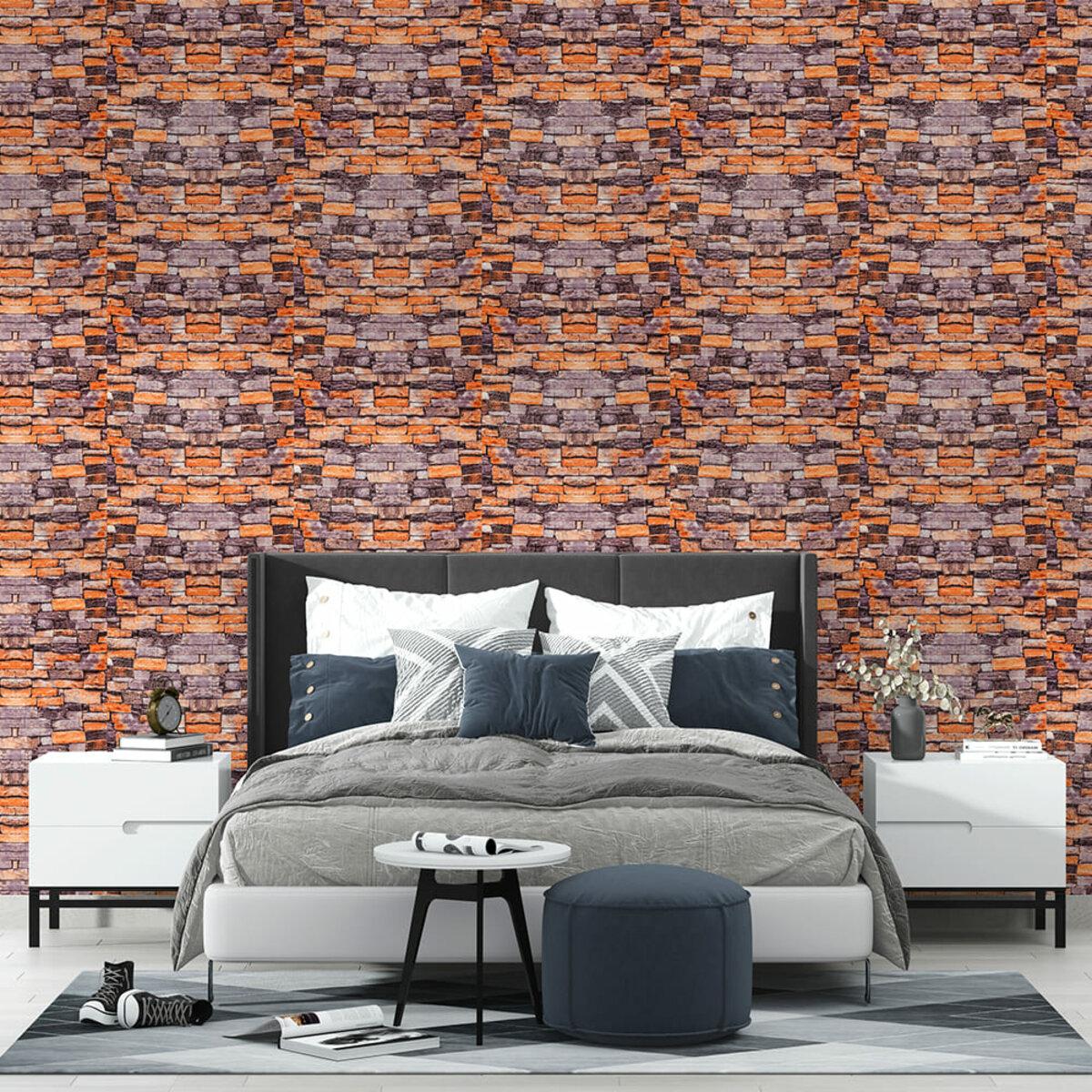 Интерьер с самоклеящейся 3D панелью под песчаник и кирпич, самоклеящиеся 3D панели в рулоне