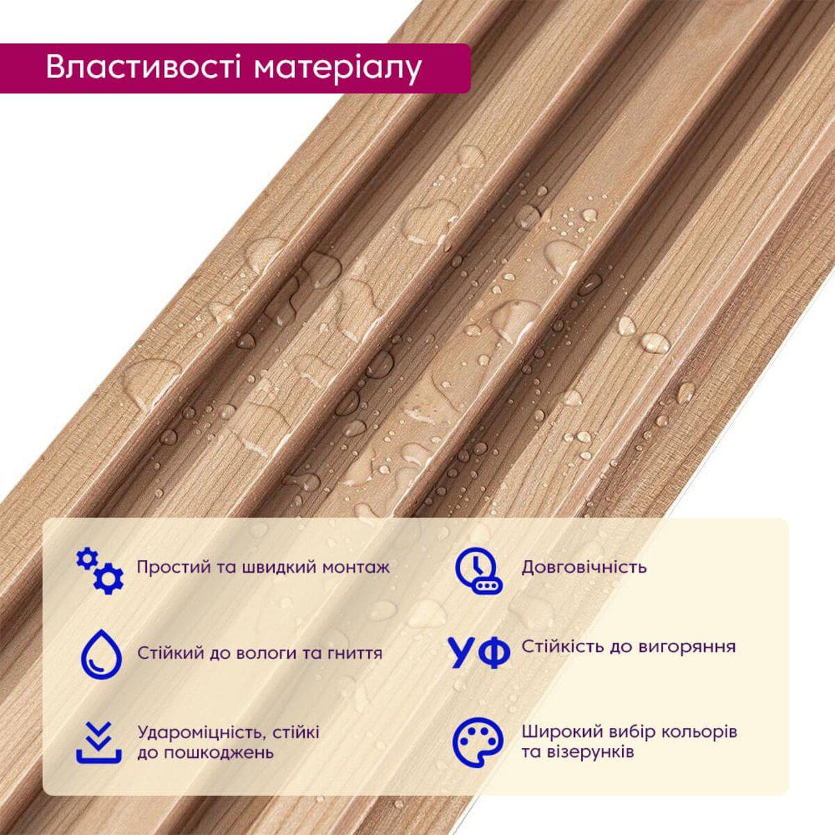Реечная стеновая панель влагостойкая WPC с УФ-защитой — декоративная рейка под дерево, вишня
