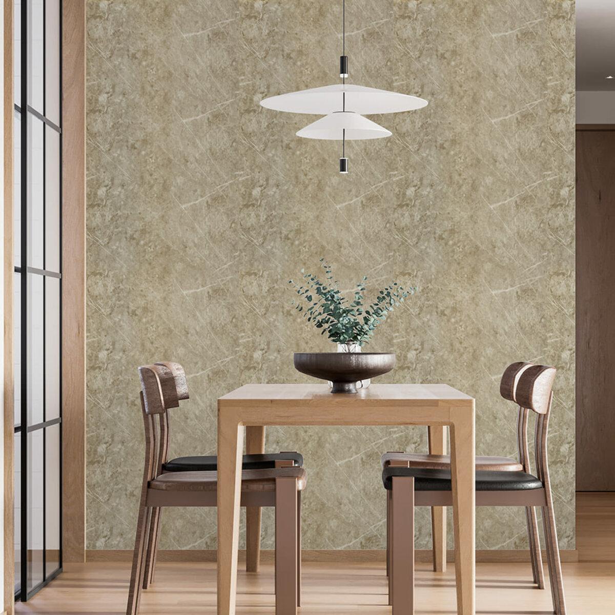 Декоративная самоклеящаяся плитка в рулоне в интерьере кухни-столовой, рулонная плитка для стен