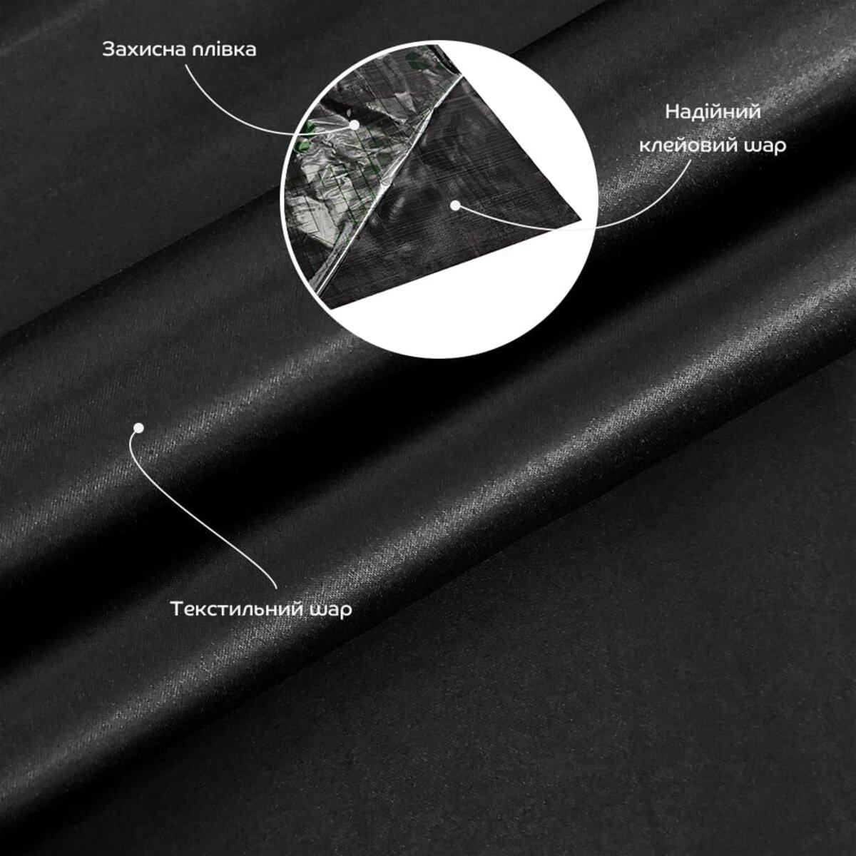 Самоклеючий сатин чорного кольору з текстильним шаром, захисною плівкою та клейовою основою