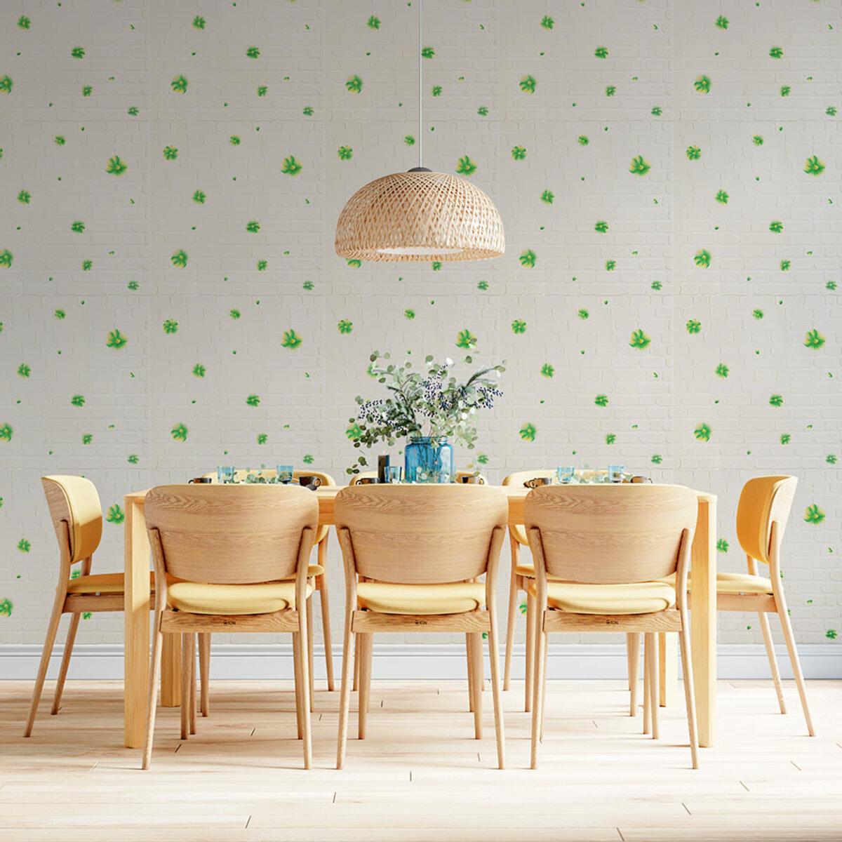 Интерьер с самоклеящейся 3D панелью 700x700 зелёные цветы — панель для внутренней отделки стен