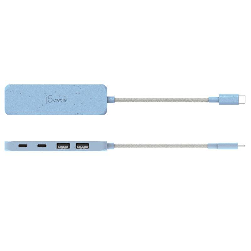 USB-C розгалужувач j5create JCH342EC-N з чотирма портами USB 3.2 у блакитному корпусі