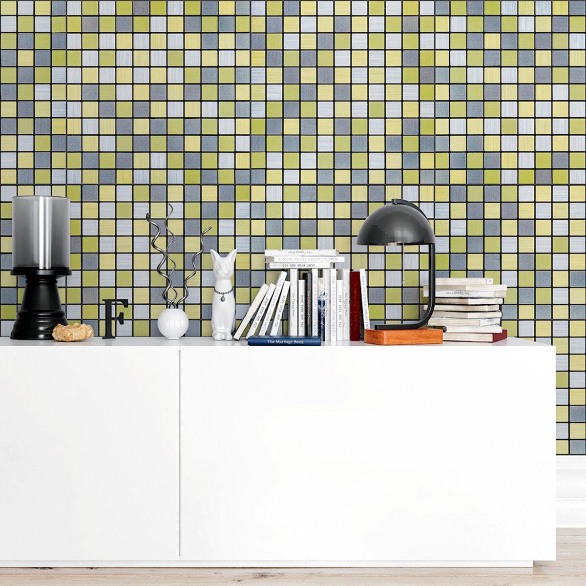 декоративная алюминиевая мозаика для кухни, самоклеящаяся плитка 300х300 в интерьере