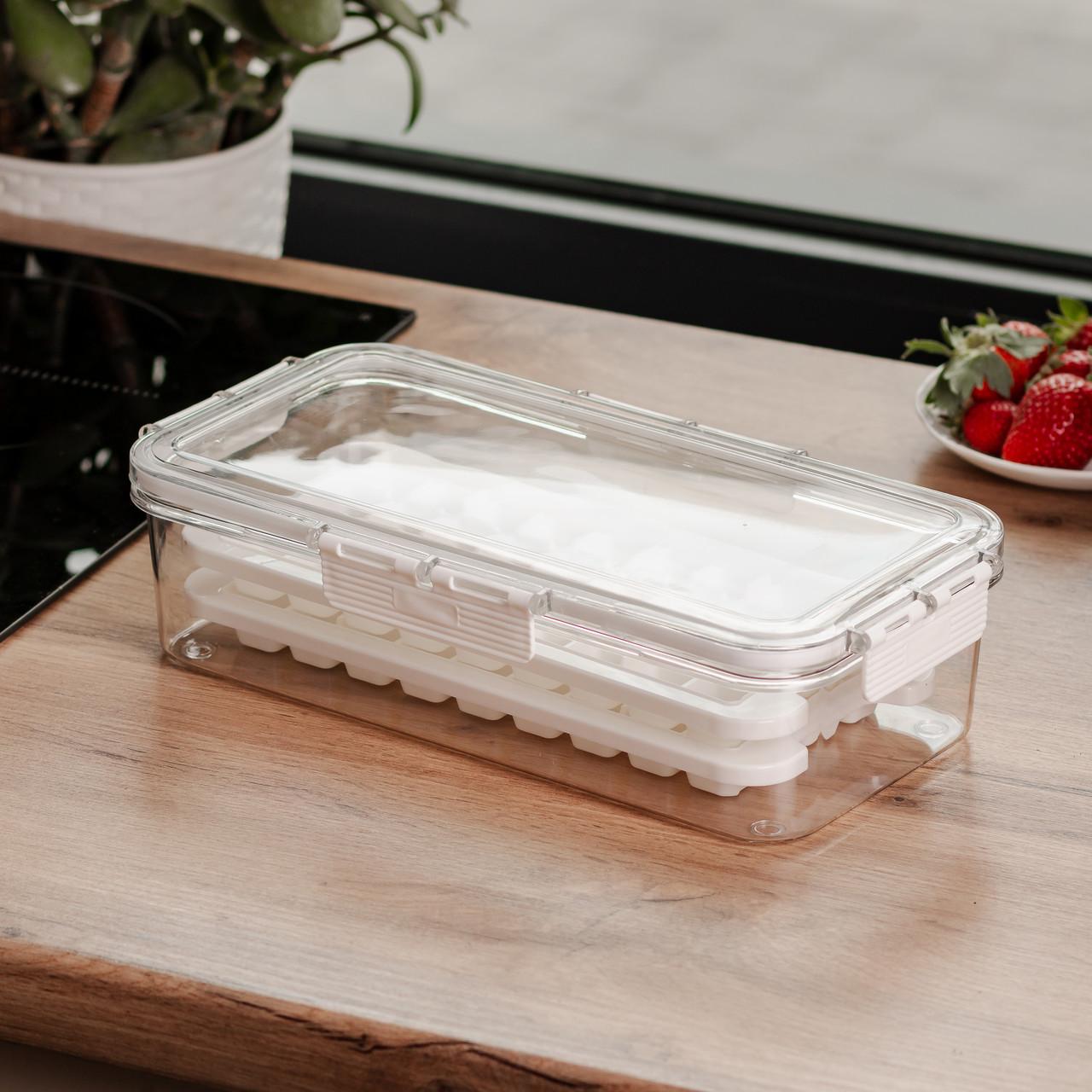 Пластиковый контейнер для заморозки льда с крышкой и 72 отсеками, размер 30.5х16х7.5 см