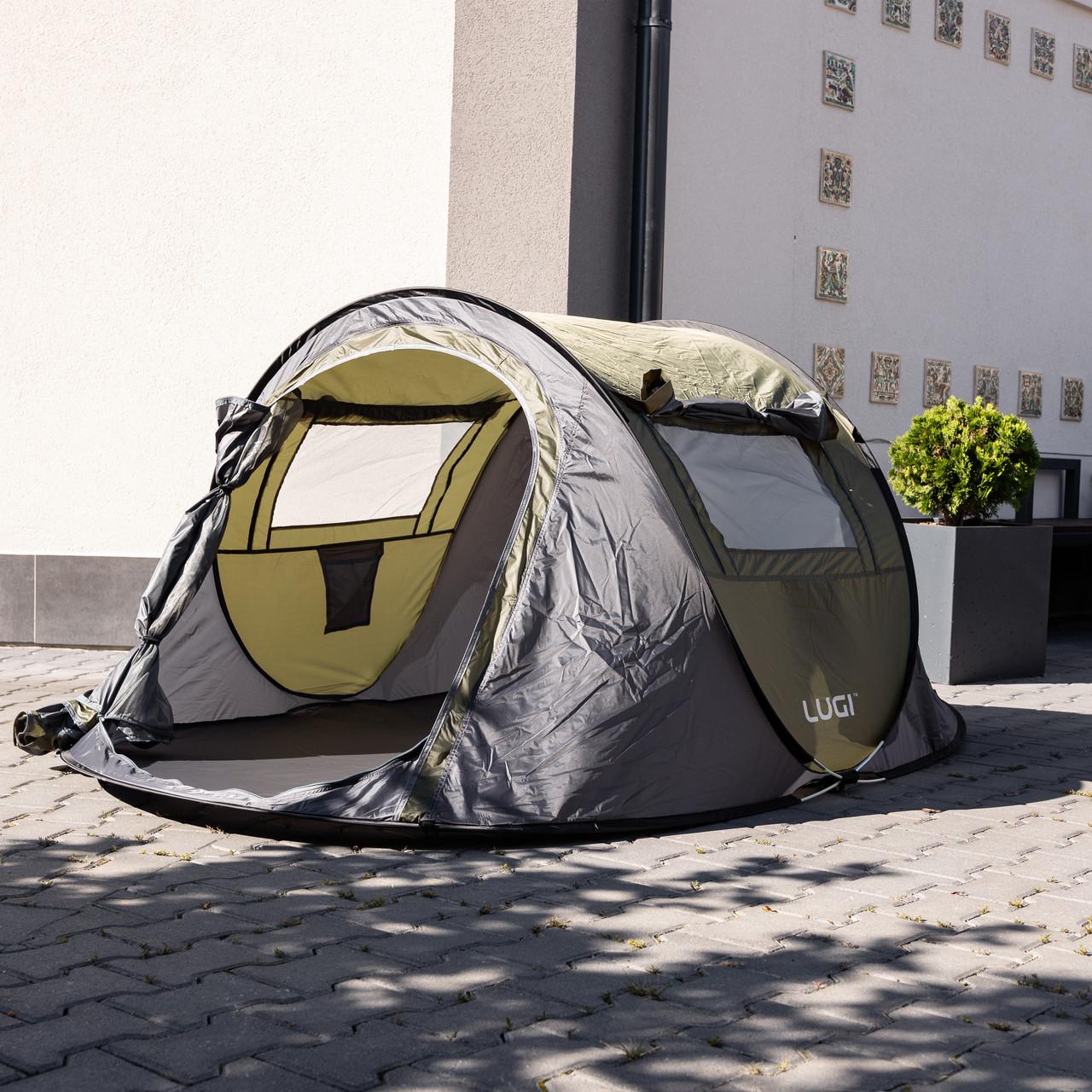 Лёгкая кемпинговая палатка туннельного типа с открытым входом и москитной сеткой — палатка самораскладывающаяся для двоих