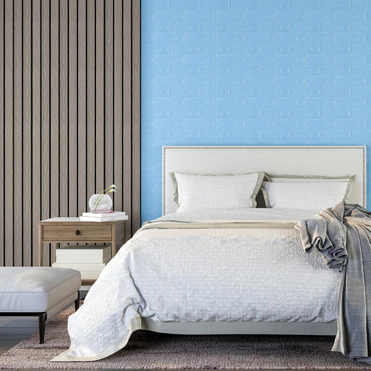 Интерьер: голубые панели для отделки стен — самоклеящиеся 3D панели кирпич 700x770x5 мм