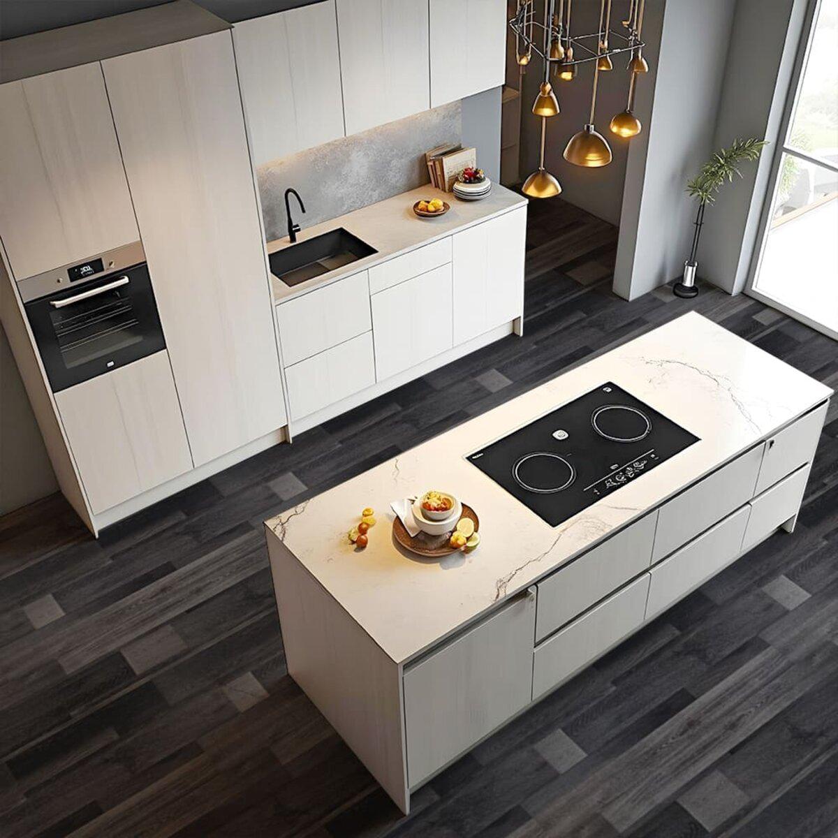 виниловая самоклеящаяся плитка в интерьере кухни 152x914 мм влагостойкое покрытие