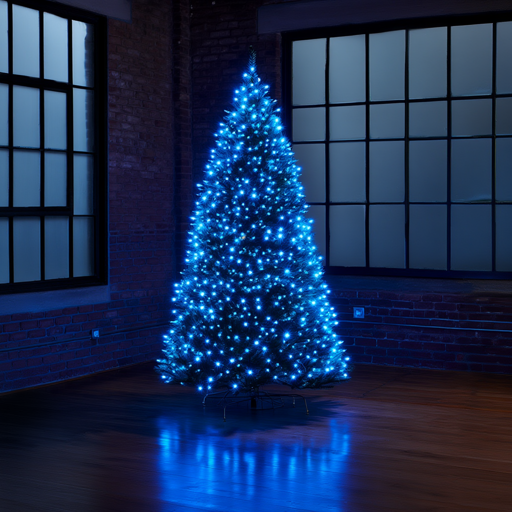 Синяя LED гирлянда 100 м на ёлке — плотная гирлянда хвойная ветвь, эффектное интерьерное освещение