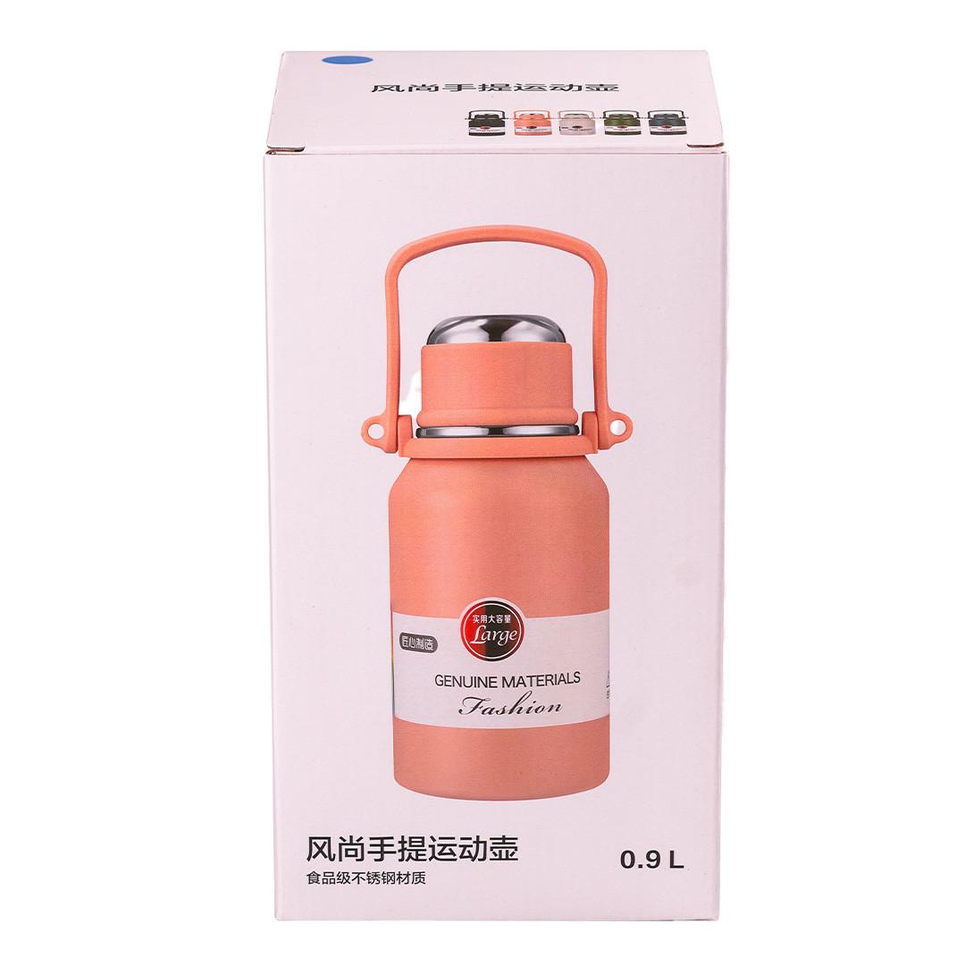 упаковка розового термоса 0.9 л из нержавеющей стали, фото коробки