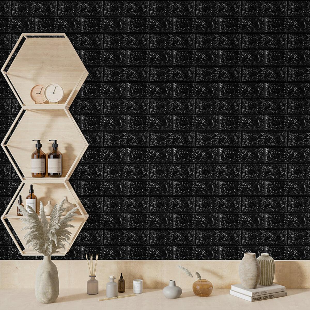 3D панель самоклеящаяся черный кирпич в интерьере — панель из пористого полипропилена