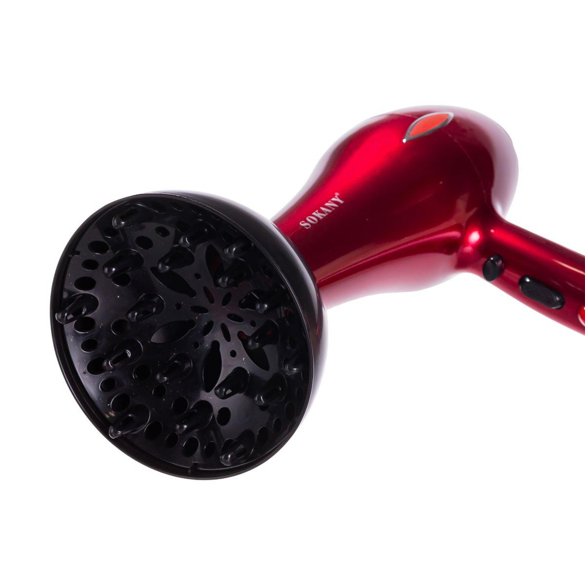 Красный фен для волос с диффузором и концентратором для бережной укладки