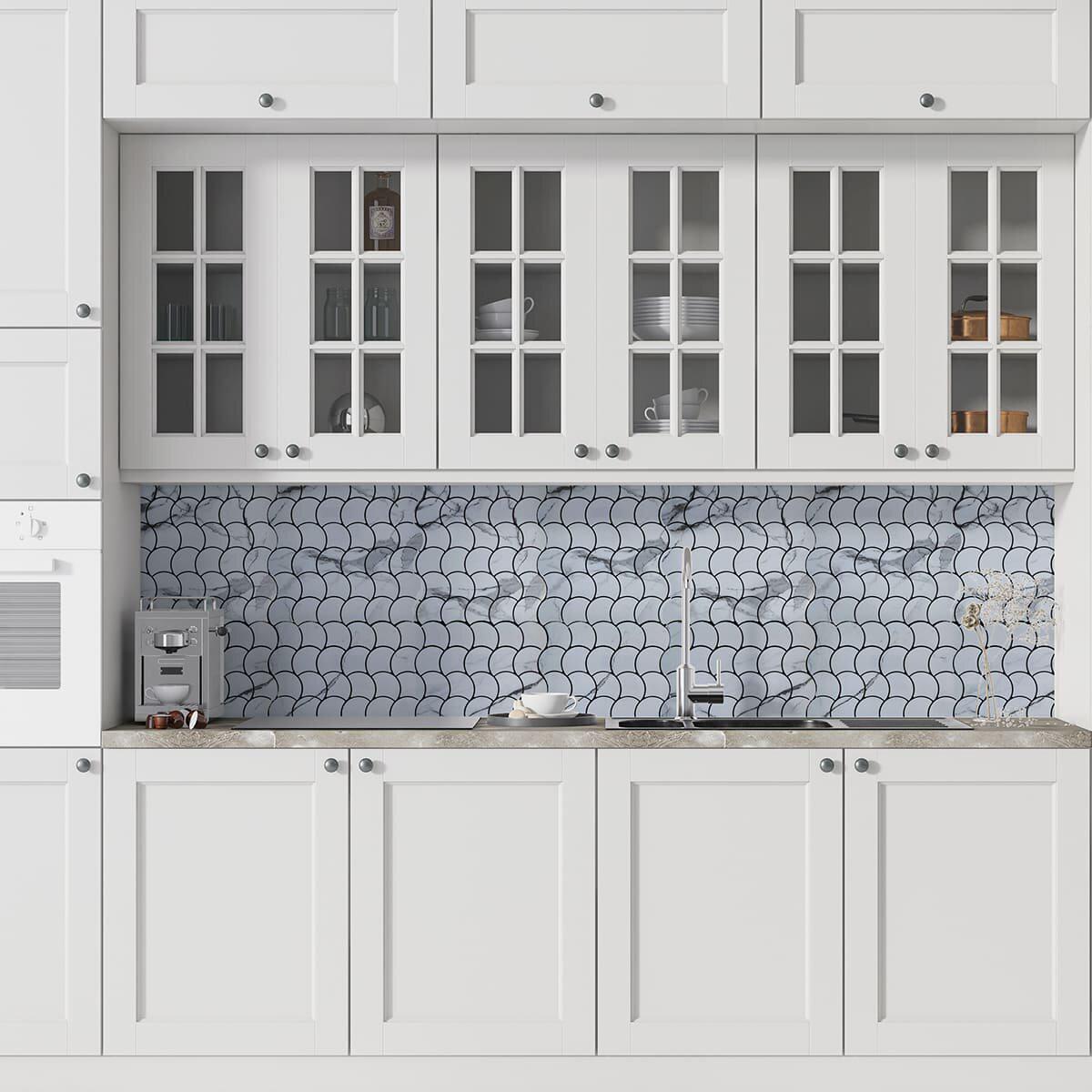 ПЭТ мозаика для кухни и ванной 300x300 в интерьере — самоклеящаяся мозаичная плитка для стен