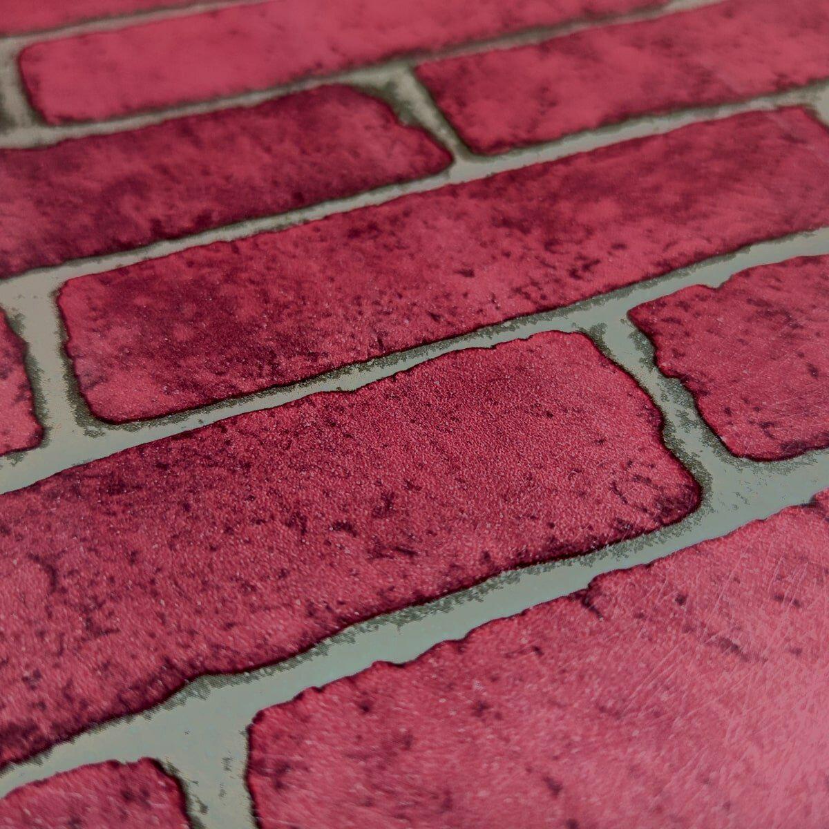 Крупный план рельефной самоклеящейся пленки красный кирпич — рельефная виниловая пленка под кирпич, толщина 0.07 мм