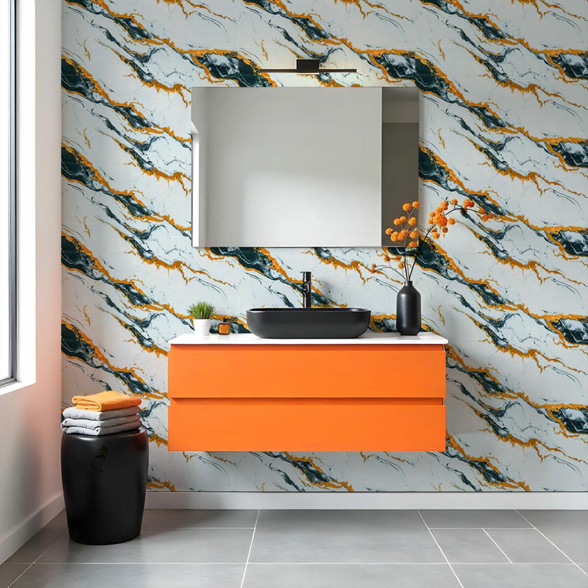 Самоклеюча стінова PET-плитка в інтер’єрі ванної кімнати над тумбою